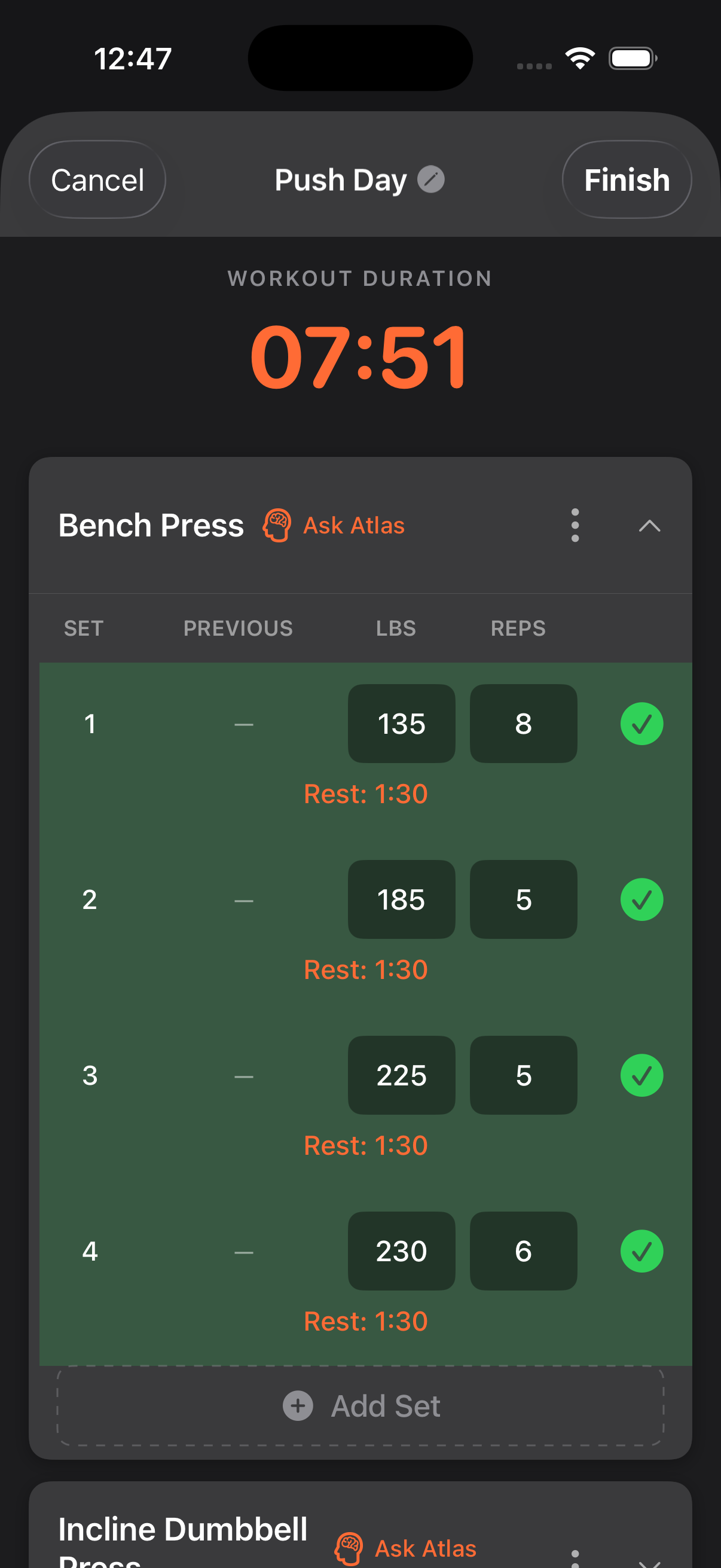 PRPath workout tracking with ATLAS AI coaching
